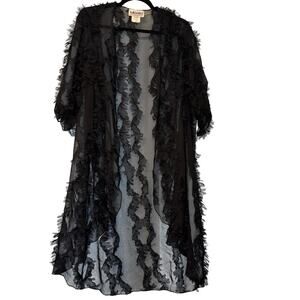 Amanda -Paris London New York- Sheer Black Ruffle Duster Kimono Medium